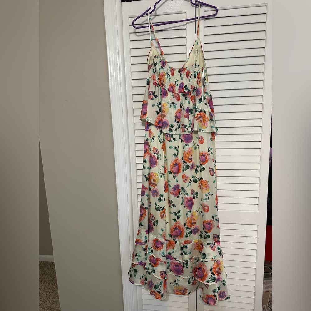 Vici white maxi dress with ruffles and floral pattern